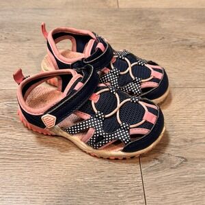 Carter's Girls Sandals Size 8 Navy Blue Pink Polka Dot Closed Toe Summer Shoes‎